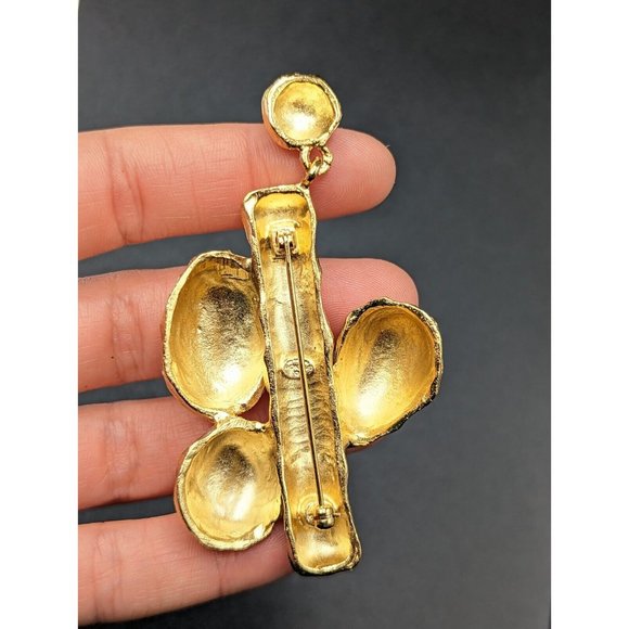 GIVENCHY Signed Statement Textured Gold Tone Dangling Charm Vintage Pin Brooch - Picture 6 of 9